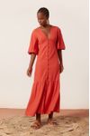 Vestido Linho Longuete Botao Frente