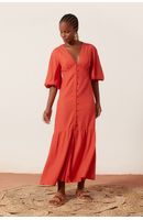 Vestido Linho Longuete Botao Frente