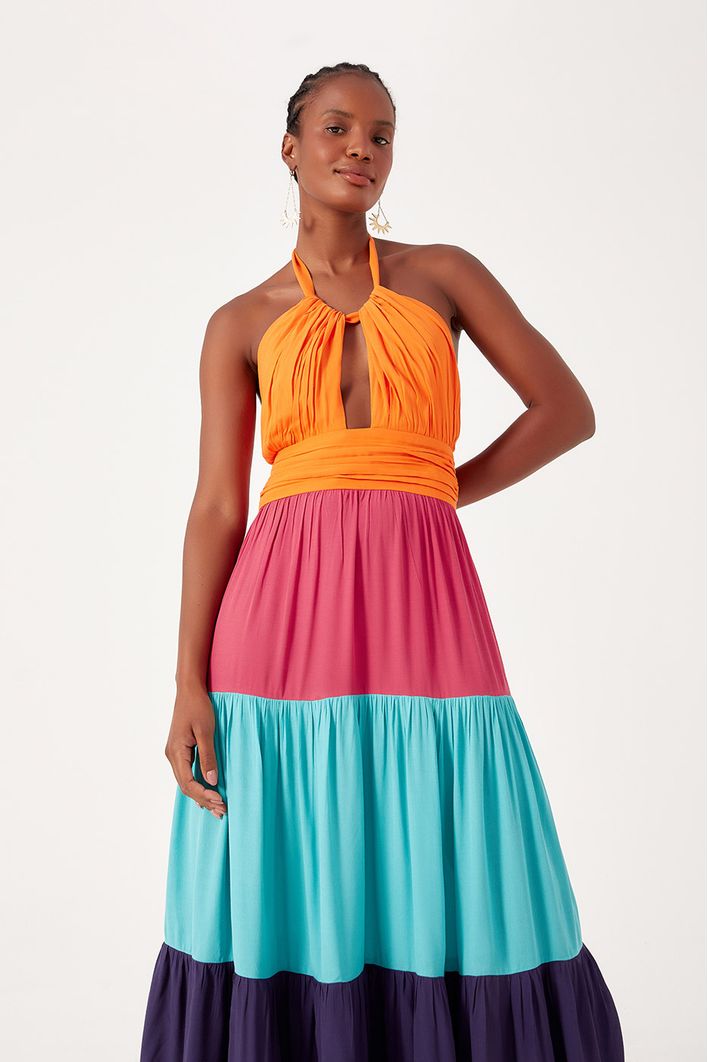 Vestido Longo Crepe Color