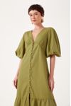 Vestido Linho Longuete Botao Frente
