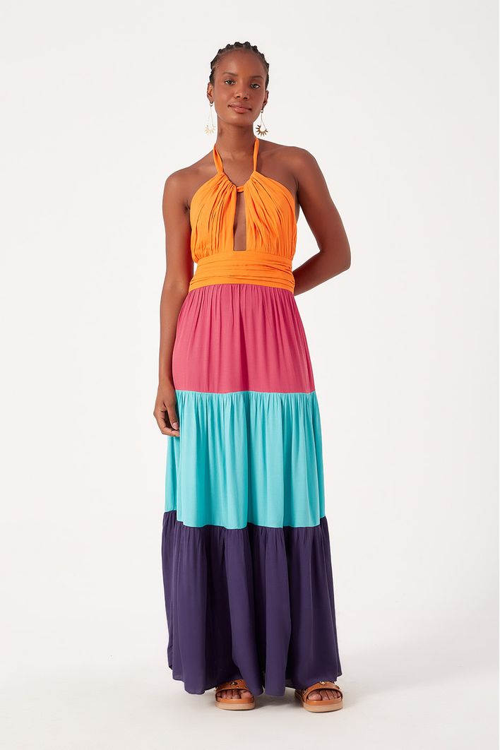 Vestido Longo Crepe Color