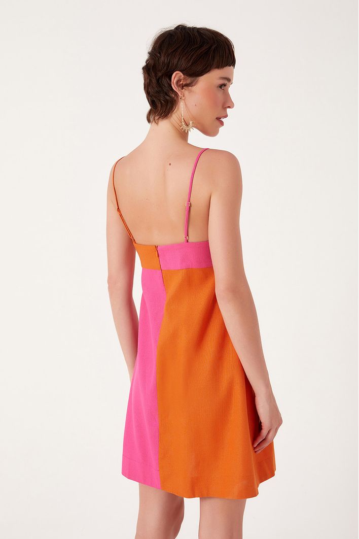 Vestido Curto Linho Bicolor