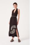 Vestido Midi Linho Com Cadarco E Bordado