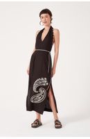 Vestido Midi Linho Com Cadarco E Bordado