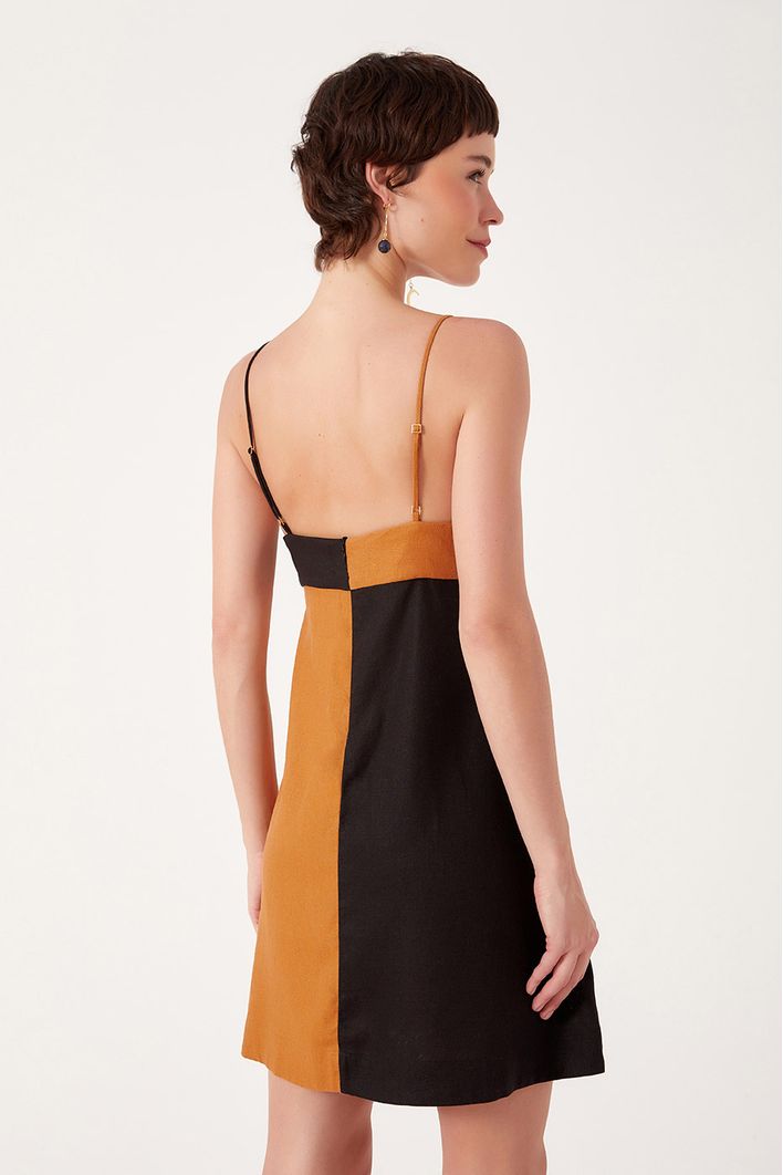Vestido Curto Linho Bicolor