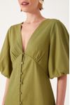 Vestido Linho Longuete Botao Frente