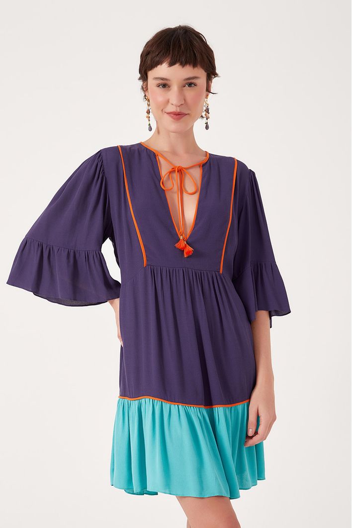 Vestido Curto Crepe Amplo Multicolor