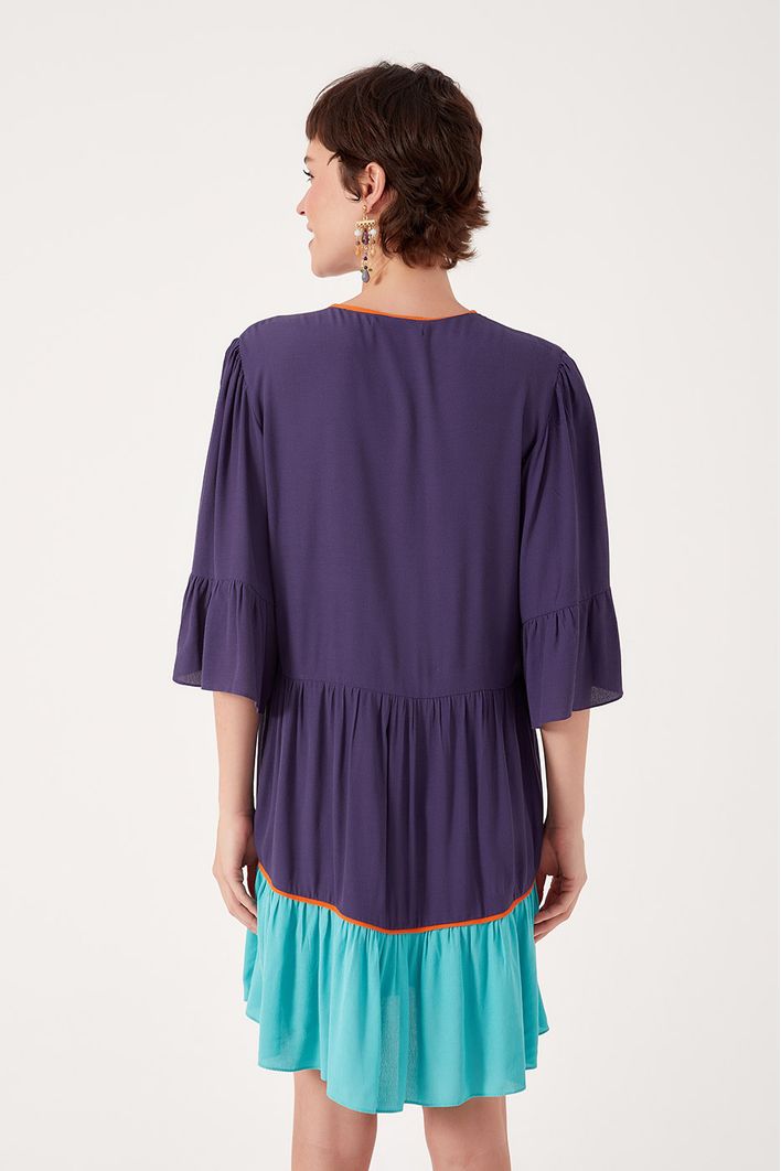 Vestido Curto Crepe Amplo Multicolor