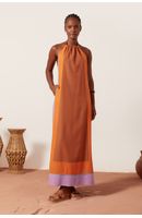 Vestido Linho Longuete Recortes Color