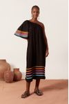 Vestido Linho Manga Com Vivos Coloridos
