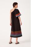 Vestido Linho Manga Com Vivos Coloridos