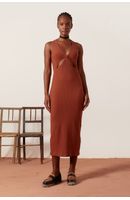 Vestido Decote Fenda Canelado