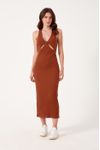 Vestido Decote Fenda Canelado
