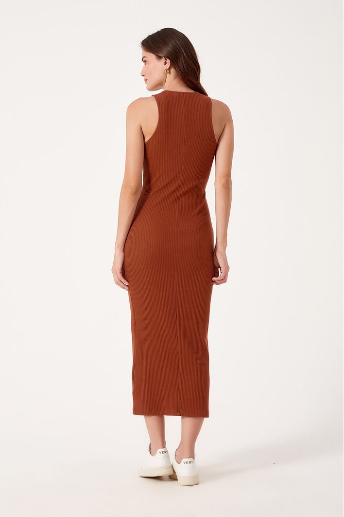 Vestido Decote Fenda Canelado