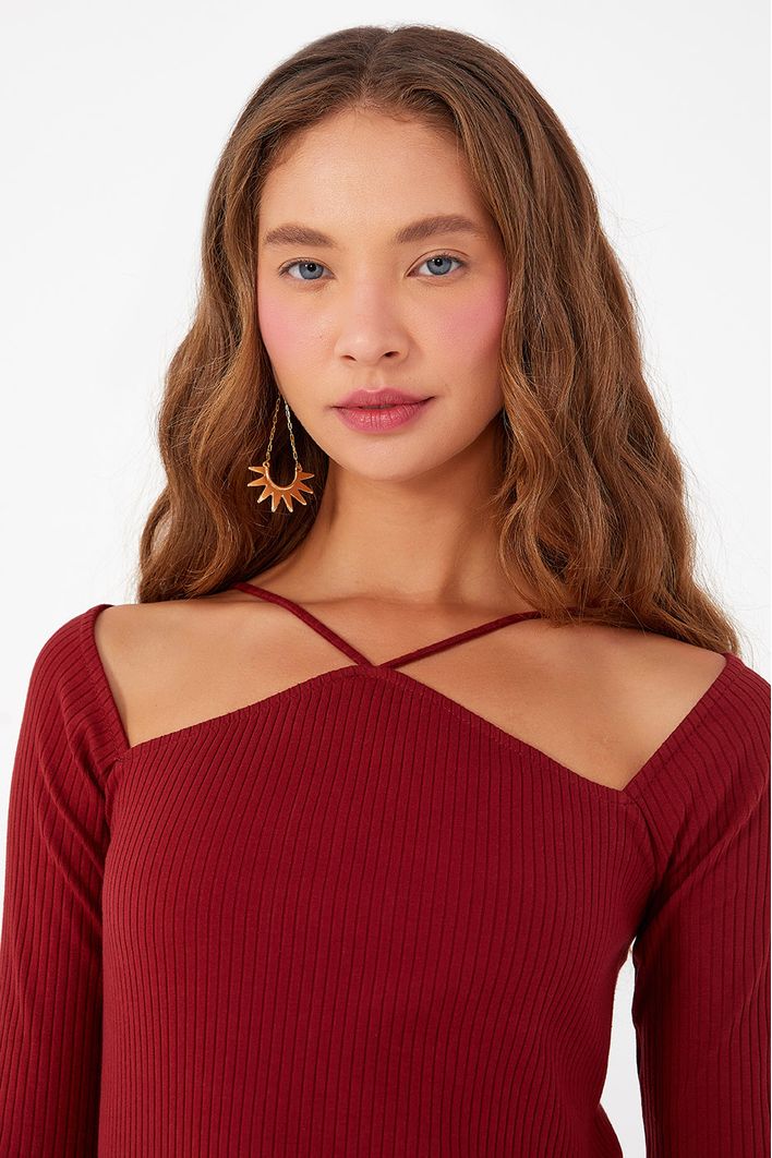 Vestido Ombro Vazado Malha Canelada