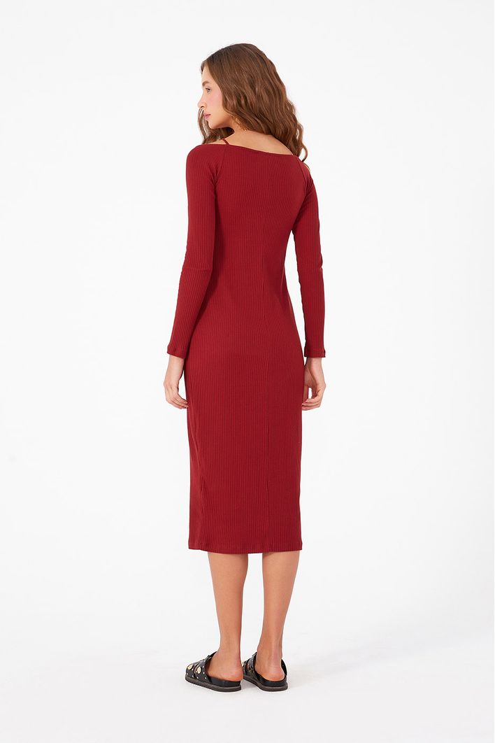 Vestido Ombro Vazado Malha Canelada