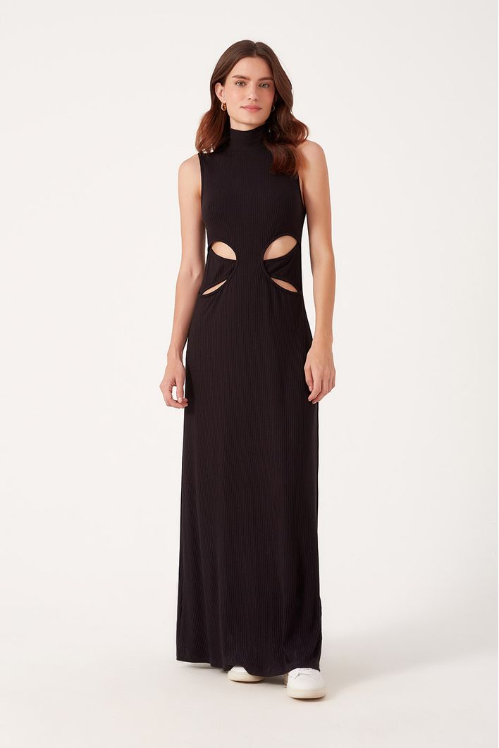 Vestido Canelado Cintura Vazada