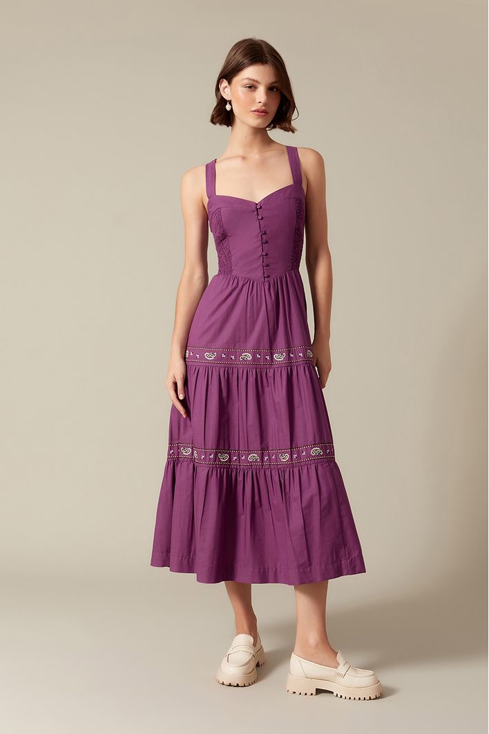Vestido Midi Bordado Bandana