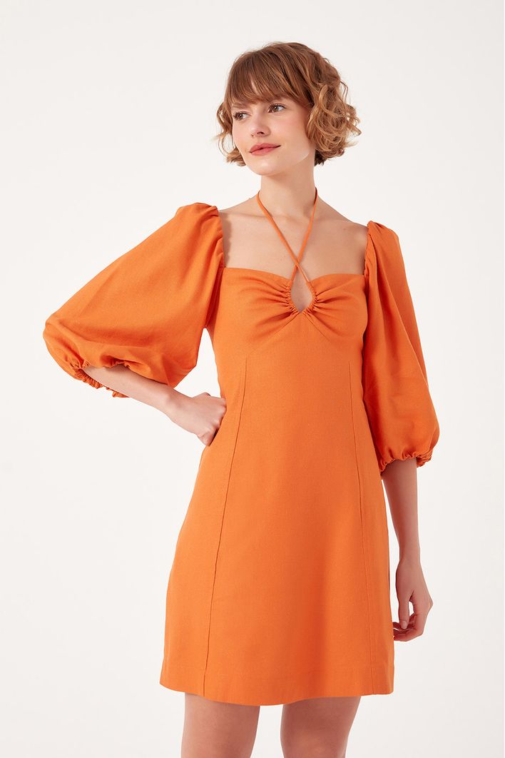 Vestido Manga Bufante Linho