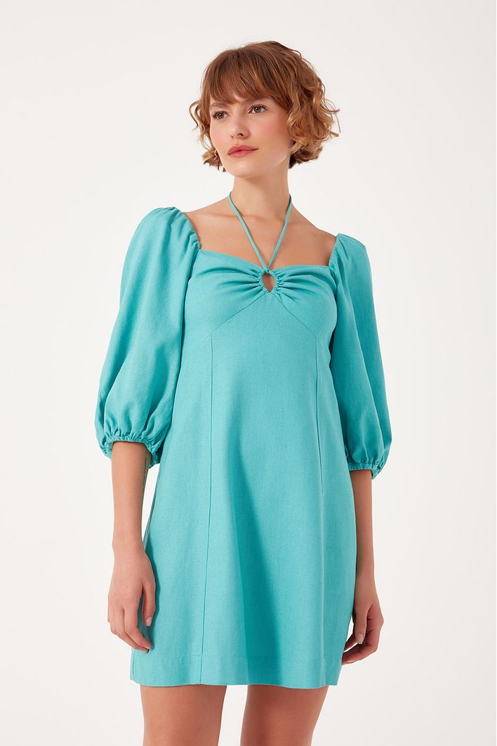 Vestido Manga Bufante Linho