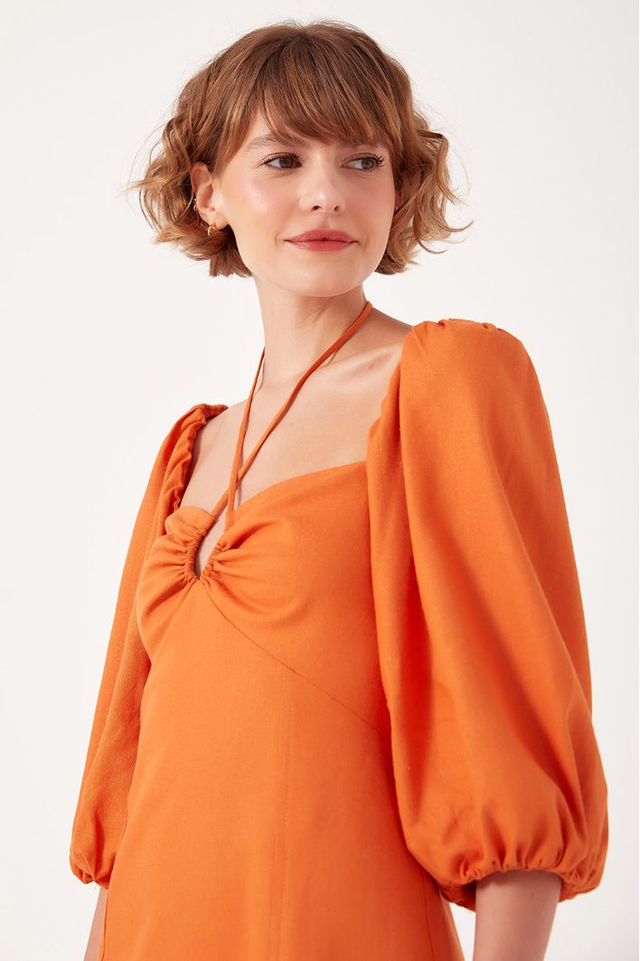 Vestido Manga Bufante Linho