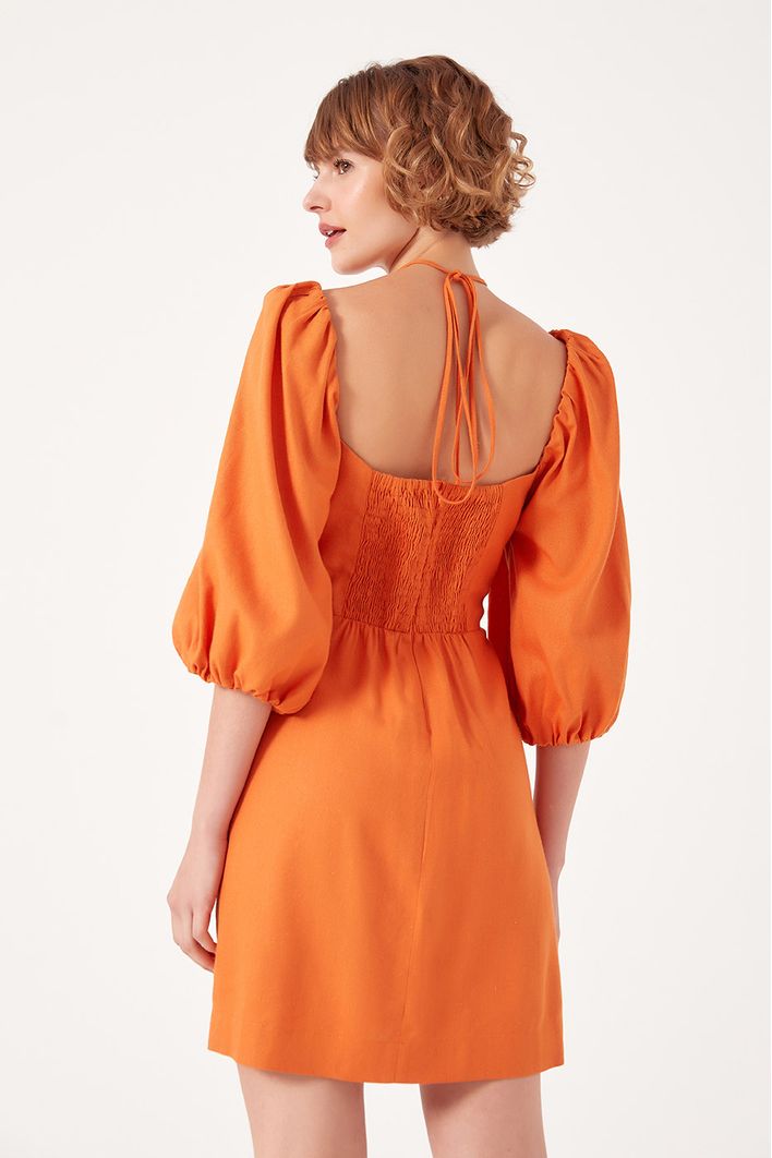 Vestido Manga Bufante Linho