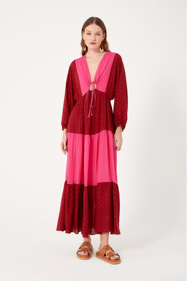Vestido Longo Lurex Bicolor