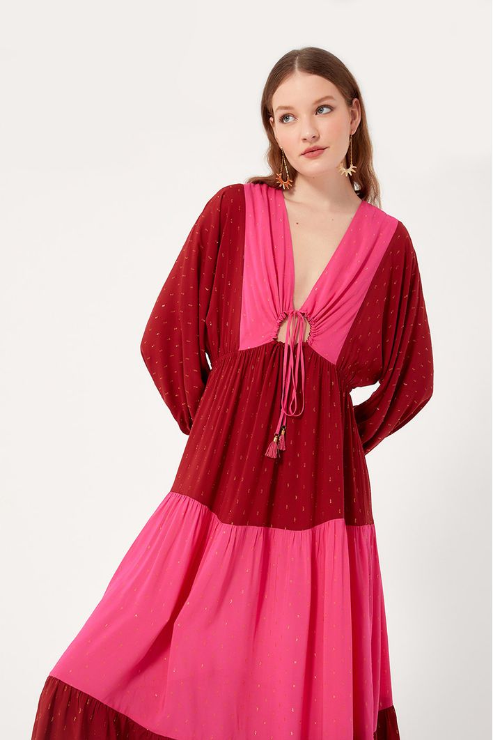 Vestido Longo Lurex Bicolor