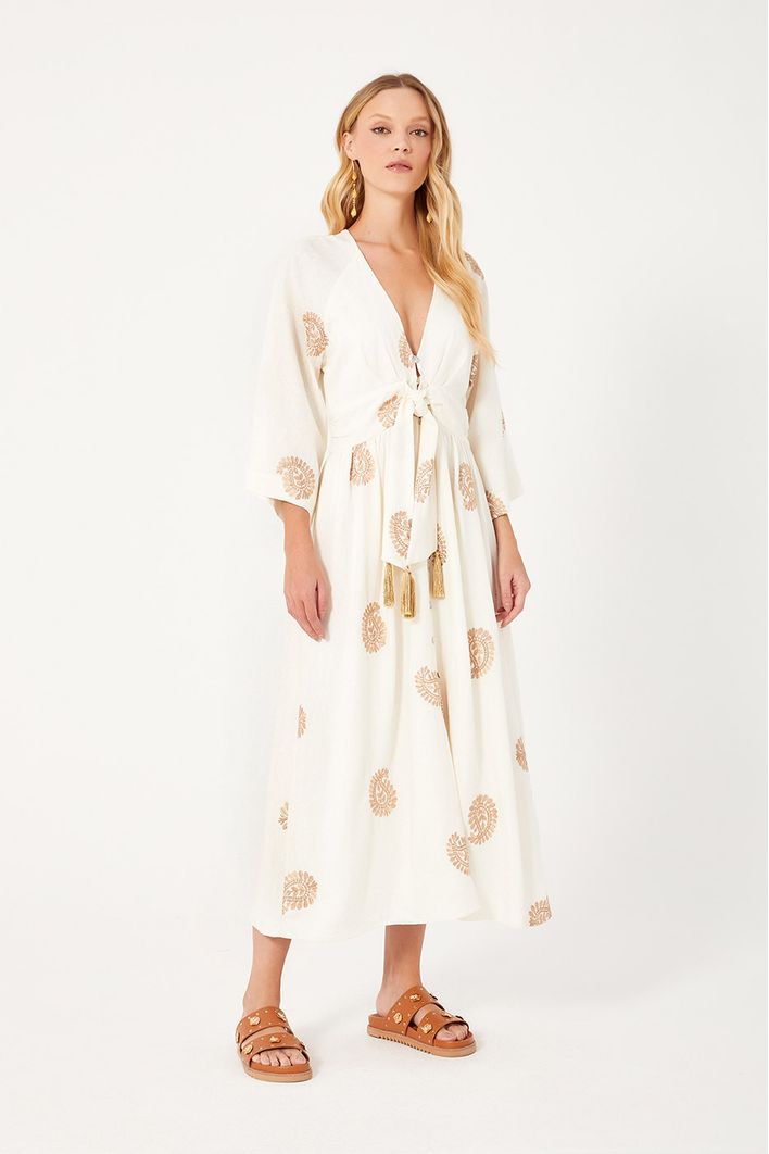 Vestido Midi Bordado Acetinado