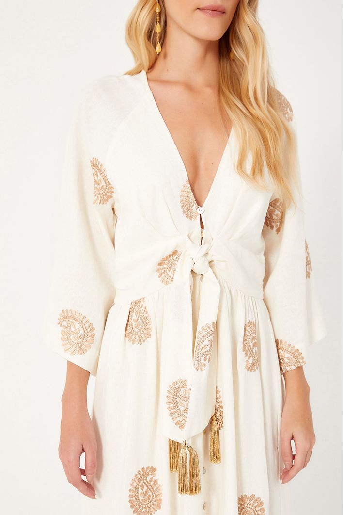 Vestido Midi Bordado Acetinado