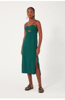 Vestido Linho Midi Com Fenda