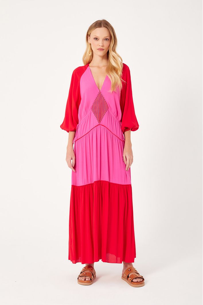 Vestido Crepe Detalhe Recorte Listrado