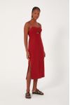 Vestido Linho Midi Com Fenda