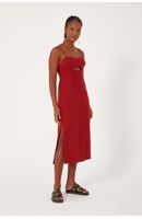 Vestido Linho Midi Com Fenda