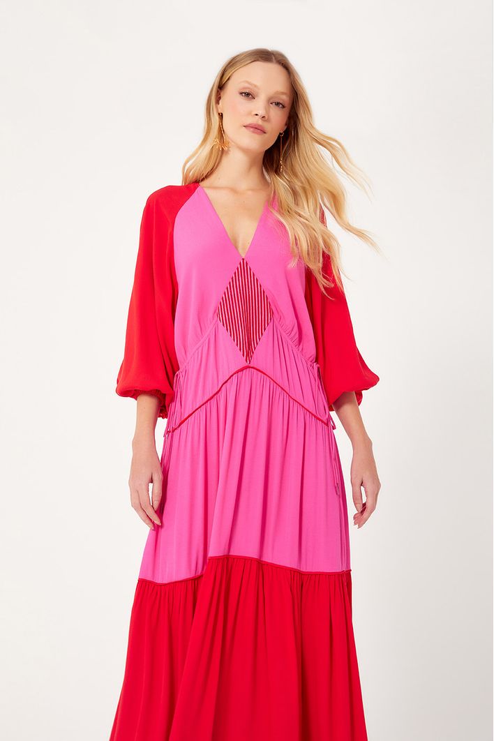 Vestido Crepe Detalhe Recorte Listrado
