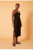 Vestido Linho Midi Com Fenda