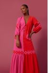 Vestido Longuete Linho Bicolor Bordado