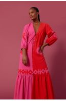Vestido Longuete Linho Bicolor Bordado