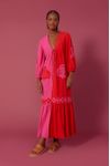 Vestido Longuete Linho Bicolor Bordado