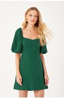 Vestido Curto Linho Manga Bufante
