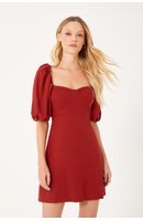 Vestido Curto Linho Manga Bufante