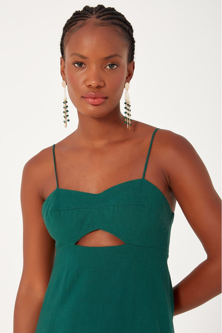 Vestido Linho Midi Com Fenda