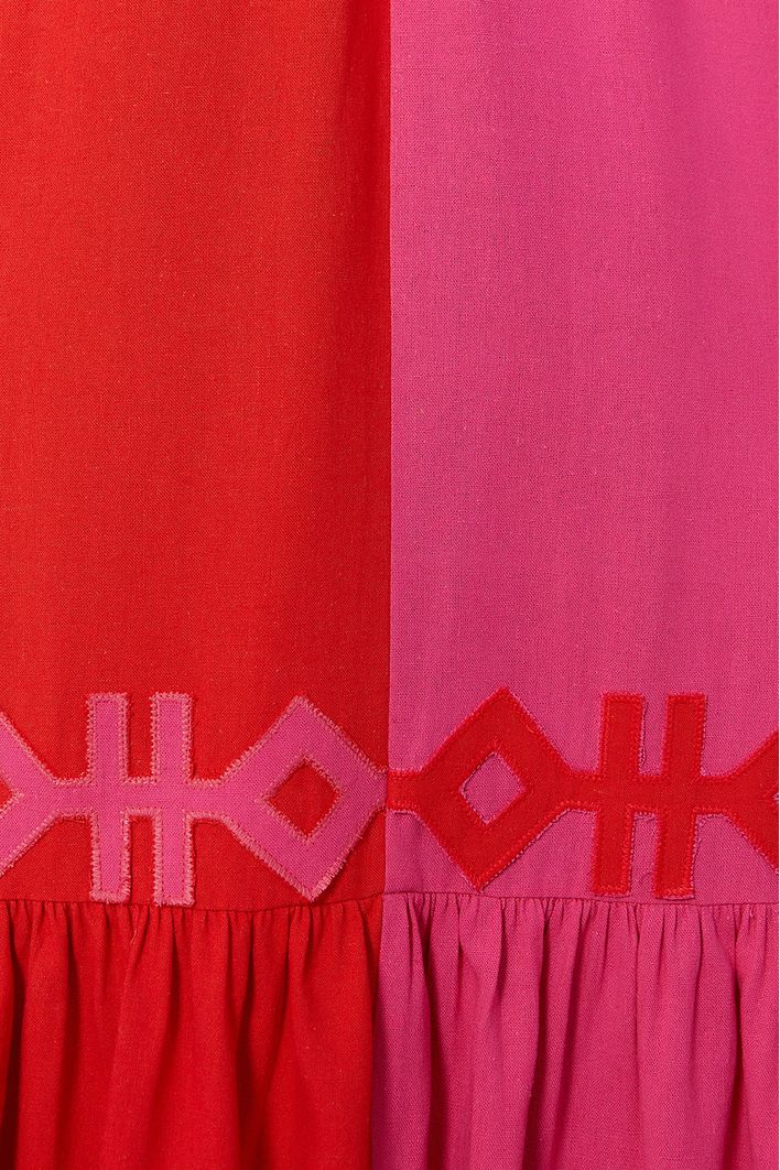 Vestido Longuete Linho Bicolor Bordado