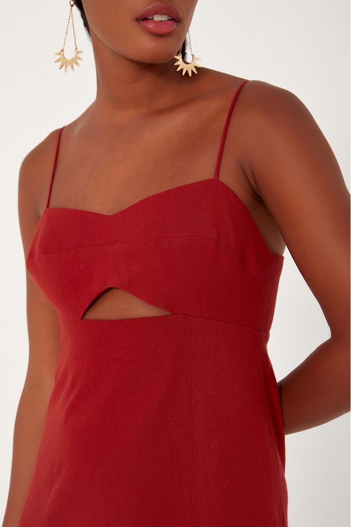 Vestido Linho Midi Com Fenda