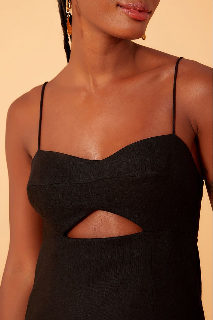 Vestido Linho Midi Com Fenda