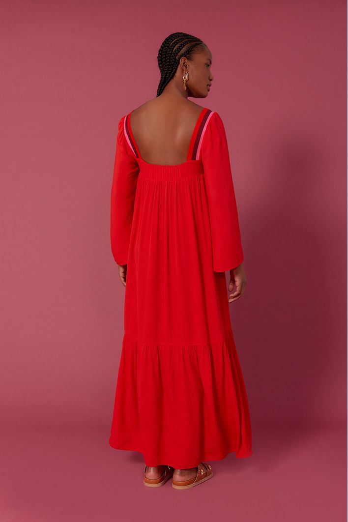 Vestido Crepe Longuete Com Retilinea