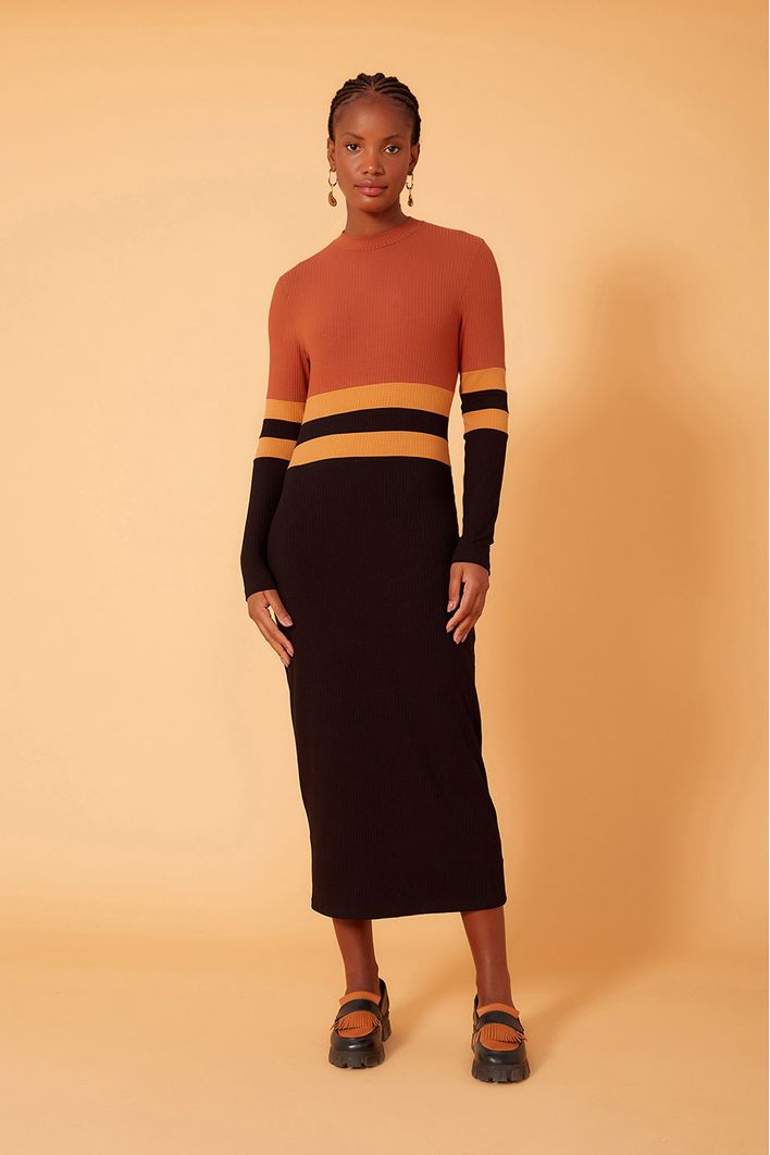 Vestido Malha Canelada 3 Cores
