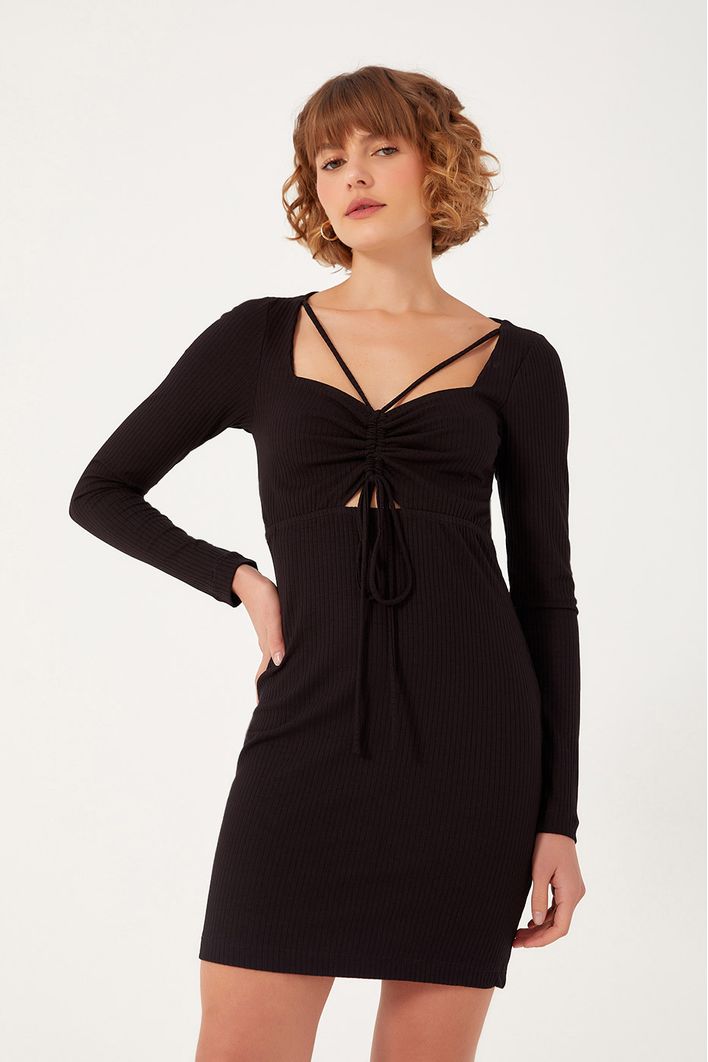 Vestido Canelado Busto Franzido