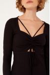 Vestido Canelado Busto Franzido