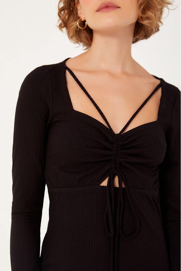 Vestido Canelado Busto Franzido